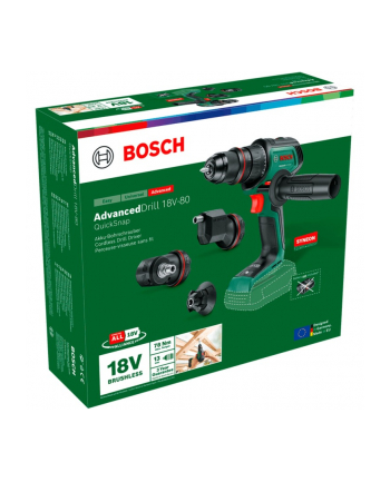 bosch powertools Bosch Cordless Drill AdvancedDrill 18V-80 QuickSnap Solo + accessories (green/black, without battery and charger, POWER FOR ALL ALLIANCE)
