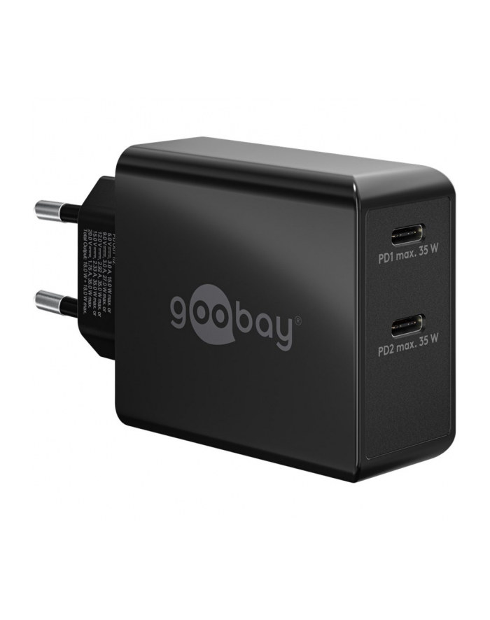 goobay USB-C dual fast charger 36 watts, PD (black, 2x USB-C, Power Delivery) główny