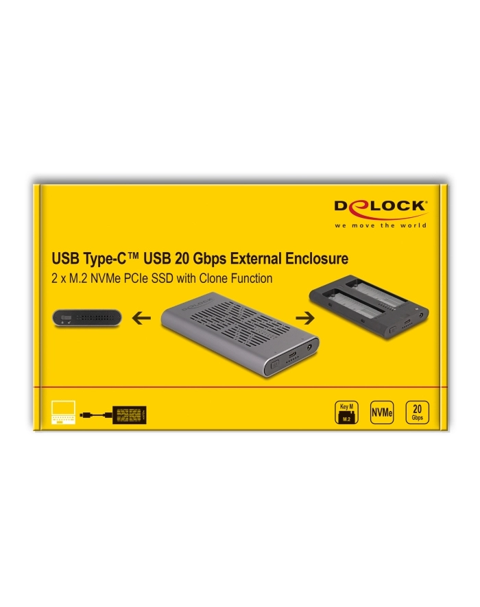 DeLOCK External USB 20 Gbps Enclosure for 2 x M.2 NVMe PCIe SSD, Drive Enclosure (Gray, Bootable, Plug ' Play) główny