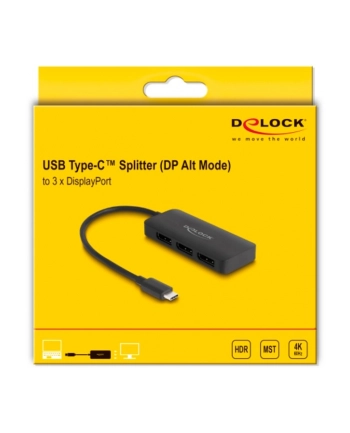 DeLOCK USB-C > 3x DisplayPort Splitter MST 4K 60Hz (black, 15cm) nr 1