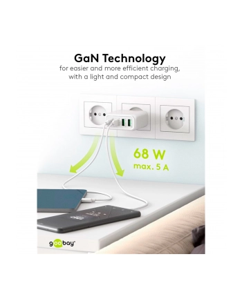 goobay USB-C multiport quick charger, PD, GaN, 68 watts (BIAŁY, 2x USB-C, 2x USB-A, Power Delivery, QuickCharge)