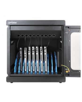 MANHATTAN 10-Port AC Charging Cabinet European CEE 7/3 Outlets Slots for Devices up to 15.6i Lockable Wall-Mountable Stackable