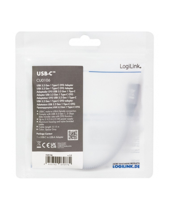 LOGILINK CU0106 Adapter USB 3.2 Gen1 Type-C C/M na USB-A/F OTG aluminium 0.15m