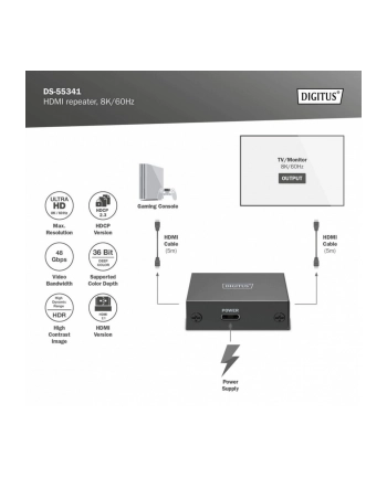 digitus Wzmacniacz sygnału (Repeater) HDMI do 10m 8K/60Hz, do 13m 4K/60Hz HDCP 2.3 nr 2