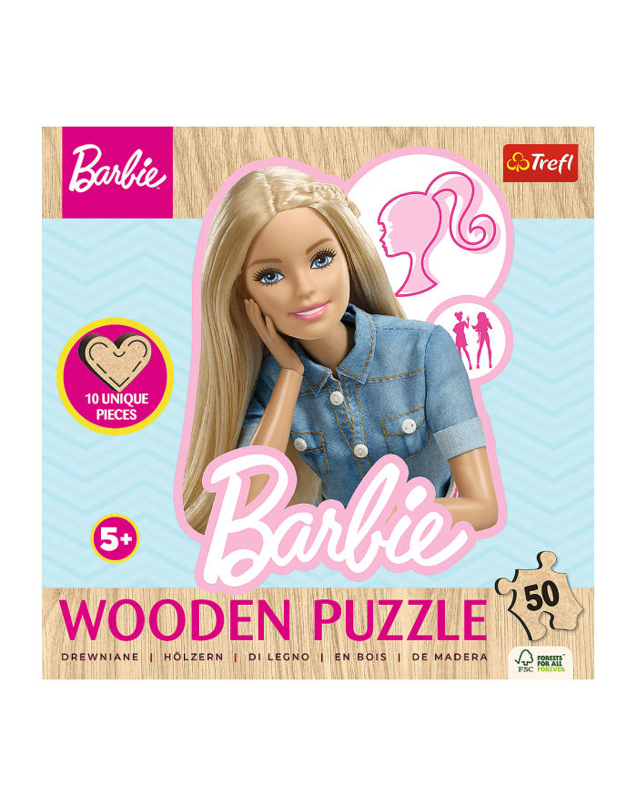 Puzzle 50el Drewniane konturowe. Ulubiona modna Barbie 20282 Trefl główny