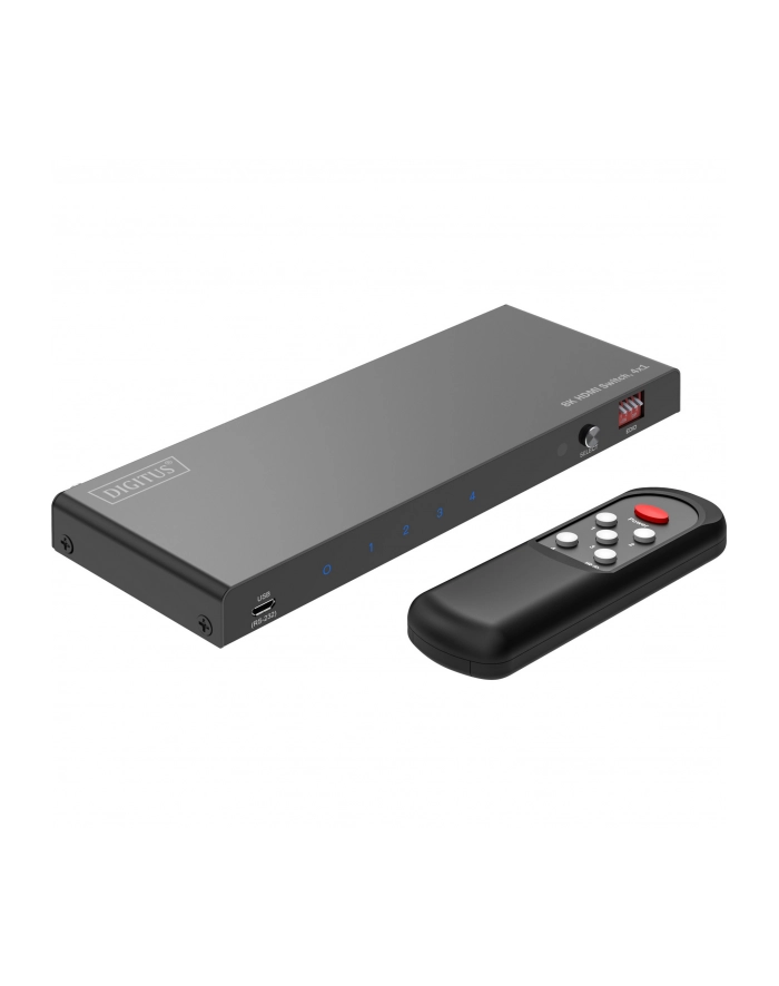 digitus Przełącznik / Switch HDMI 4x1, 8K/60Hz (4:4:4) z HDR, 48 Gbps, HDCP 2.3, Toslink / Stereo, EDID główny
