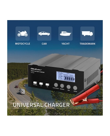 qoltec Inteligentna mikroprocesorowa ładowarka 12V | 12.6V | 24V |Prostownik z funkcją naprawy do akumulatora AGM GEL LiFePO4 | LCD nr 1