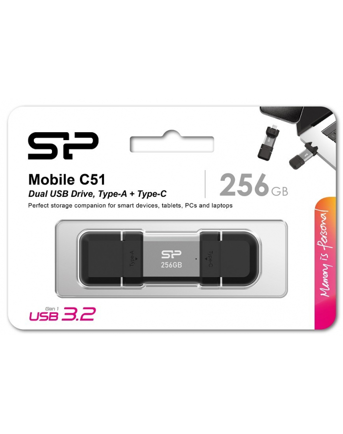 silicon power Pendrive C51 256GB USB-A USB-C 200 MB/s Srebrny główny
