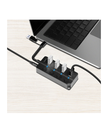 logilink HUB 4xUSB-A, Gen1, 4x ON/OFF, czarny