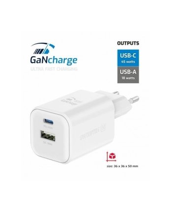 Swissten Usb C Gan 45W 18W Do Szybkiego Ładowania Kompaktowa Konstrukcja Biały