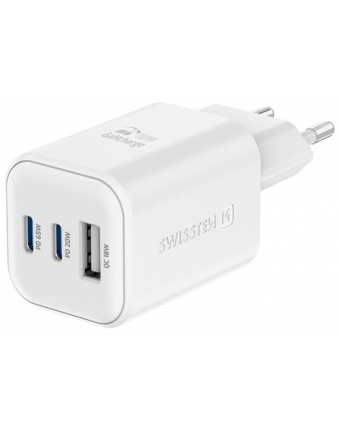 Swissten Sieciowa Gan 65W Pd 2X Usb C 1Xusb A Biała główny