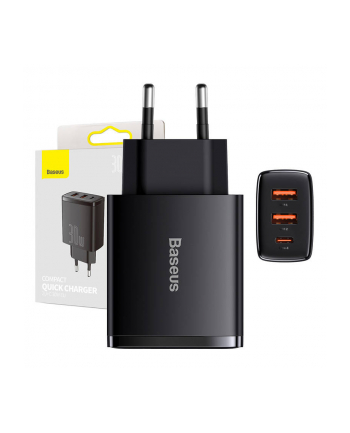 BASEUS ŁADOWARKA SIECIOWA 2XUSB, USB-C (CZARNA)