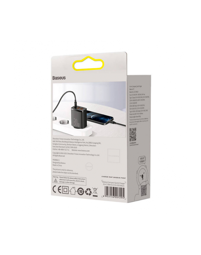 BASEUS ŁADOWARKA SIECIOWA 2XUSB, USB-C (CZARNA) główny