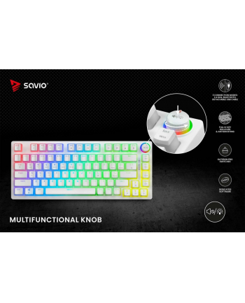 Klawiatura mechaniczna bezprzewodowa SAVIO PHENIX WHITE Gateron Yellow, Pudding