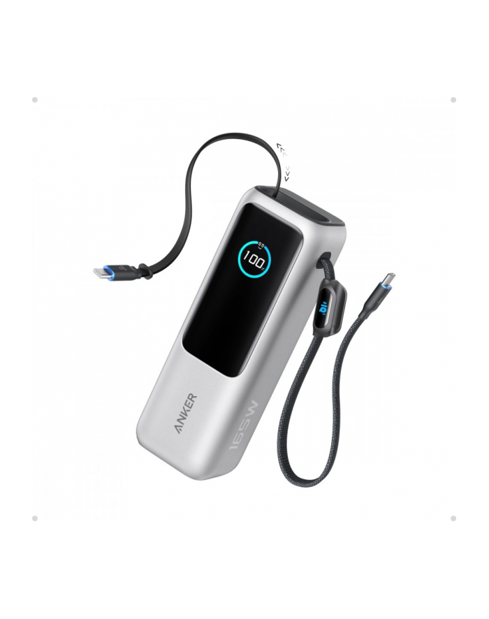 anker Powerbank ZOLO 25000mAh 165W wbudowany kabel USB-C srebrny główny