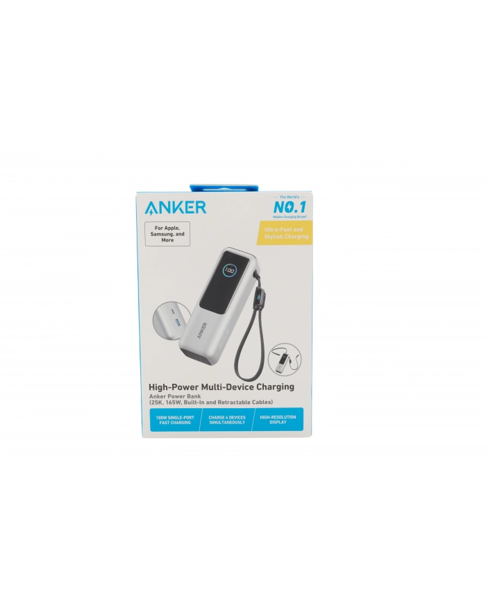 anker Powerbank ZOLO 25000mAh 165W wbudowany kabel USB-C srebrny główny