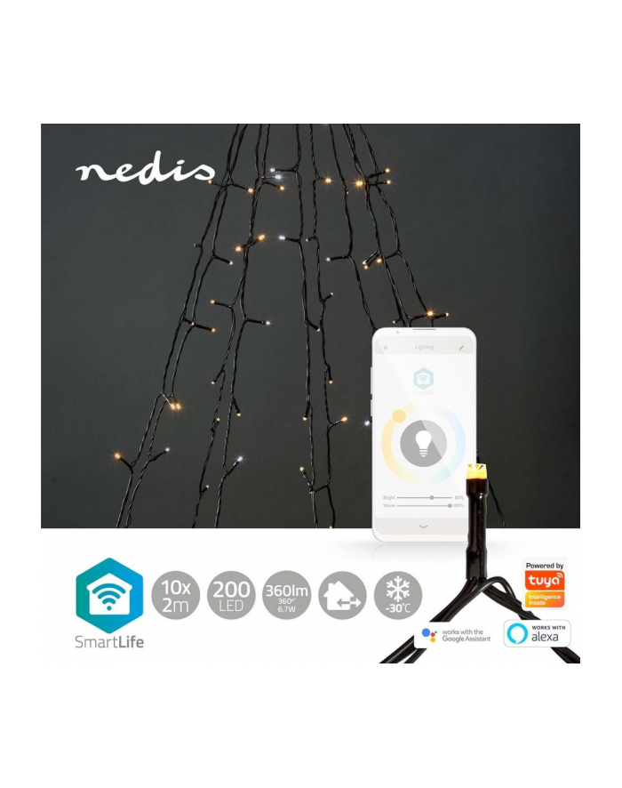 Nedis Dekoracja Świąteczna Smartlife Dekorative Led Wi Fi Warm Bis Kühlen Weiß 200 Led'S 10X2 M Lekki Łańcuch Do Dekoracji Czarny 200 Lam główny