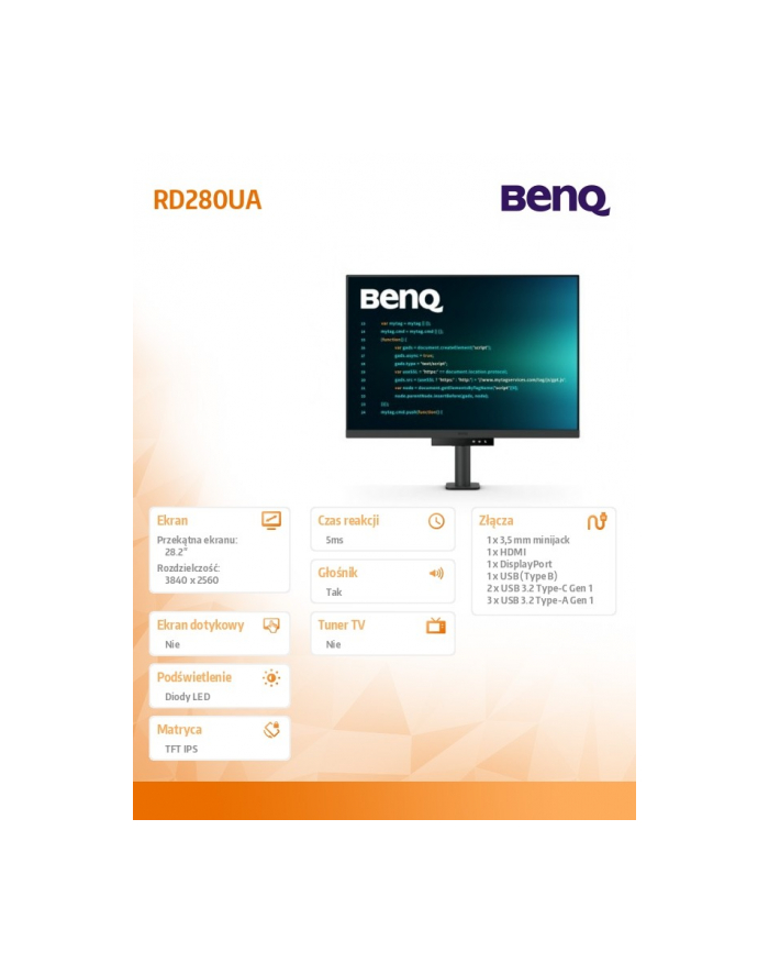 benq Monitor 28 '' RD280UA 4K IPS 5ms/IPS/1200:1/HDMI/DP główny