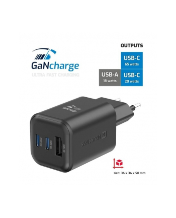 Swissten Ładowarka Sieciowa Gan 65W Pd 2X Usb C 1Xusb A Czarna