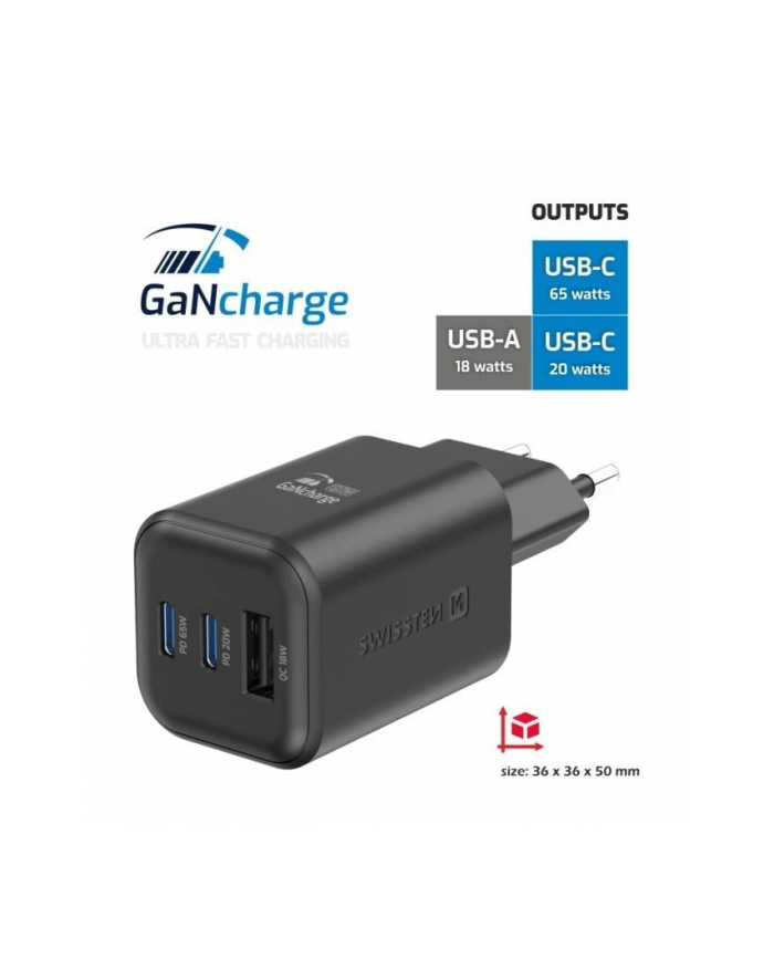 Swissten Ładowarka Sieciowa Gan 65W Pd 2X Usb C 1Xusb A Czarna główny