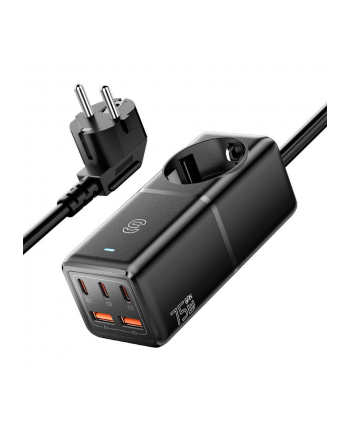 Essager ECTAC-BRB01-Z, GaN, 3xUSB-C, 2xUSB-A, Gniazdko AC, 75W (czarna) Ładowarka sieciowa nr 1