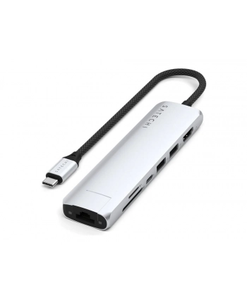 Satechi 7-w-1 USB-C Slim Multiport Adapter Ethernet (USB-C PD, 2x USB-A, HDMI 4K, Ethernet, czytnik kart micro/SD) (srebrny)