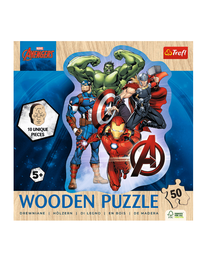 Puzzle drewniane 50el konturowe Przygody Avengers. Marvel Avengers 20256 Trefl główny