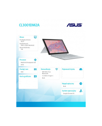 asus Notebook Chromebook CL3001DM2A-R70284- MediaTek Kompanio 520/8GB/64GB/10.5 '' WUXGA/ChromeOS/5Y