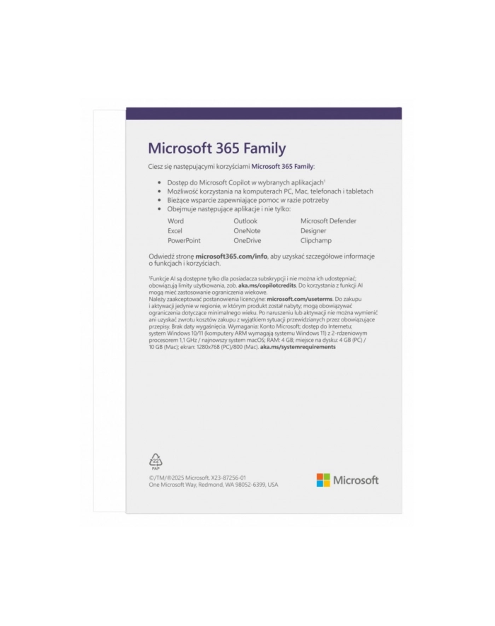 microsoft M365 Family PL 1Y 6U Win/Mac EP2-32382 główny