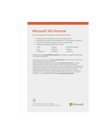 microsoft M365 Personal PL 1Y 1U 5D Win/Mac EP2-32454
