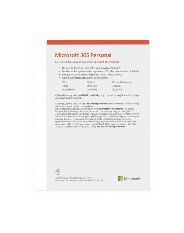 microsoft M365 Personal PL 1Y 1U 5D Win/Mac EP2-32454 główny