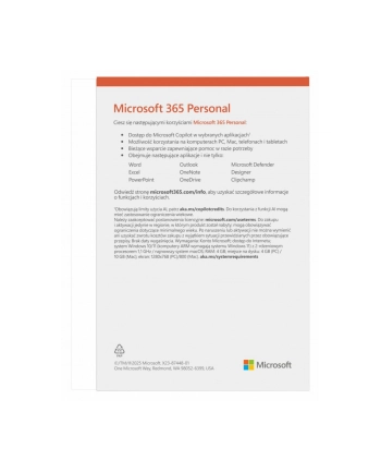 microsoft M365 Personal PL 1Y 1U 5D Win/Mac EP2-32454 nr 1