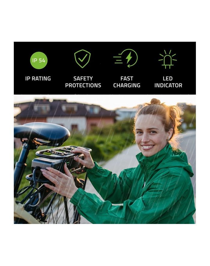 qoltec Ładowarka do roweru skutera elektrycznego 36V | 42V | 2A | 5.5*2.1 | wodoodporna + kabel zasilający główny