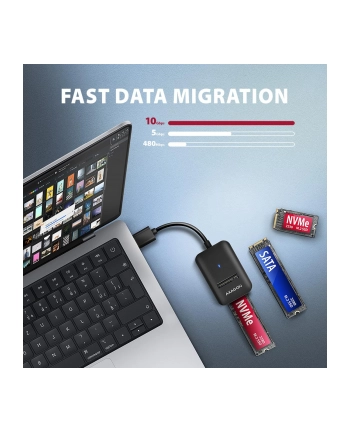 axagon ADM2-AM Adapter USB3.2 Gen 2 M.2 NVMe/SATA SSD 10Gbps 10cm USB-A cable nr 2