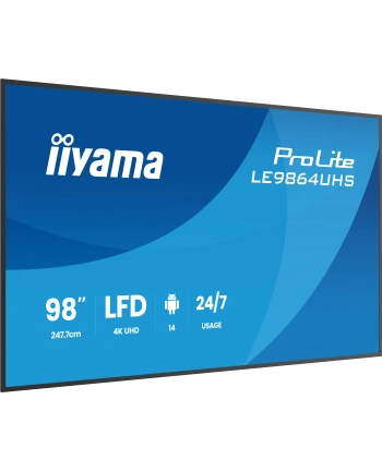 iiyama Monitor 98 '' LE9864UHS-B1AG, 24/7,VA,ANDROID14,4K,500cd,5000:1,    2xHDMI ,USB-C,RJ45, RS-232c, IR, 2x10W, 2xUSB, UCHWYT ŚCIENNY,iiSignage2,WiFi,Fa nr 1