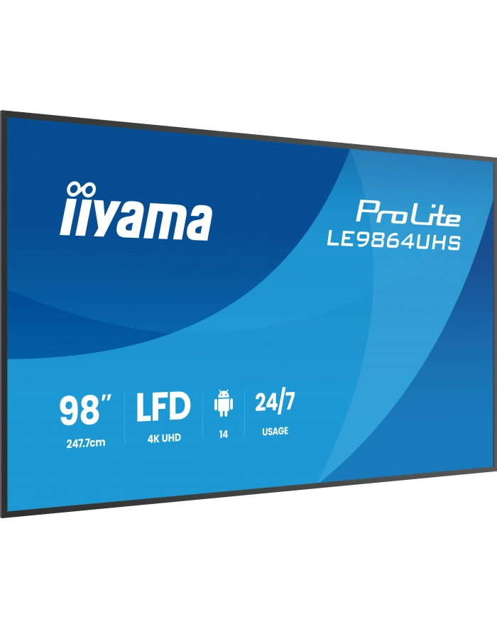 iiyama Monitor 98 '' LE9864UHS-B1AG, 24/7,VA,ANDROID14,4K,500cd,5000:1,    2xHDMI ,USB-C,RJ45, RS-232c, IR, 2x10W, 2xUSB, UCHWYT ŚCIENNY,iiSignage2,WiFi,Fa główny