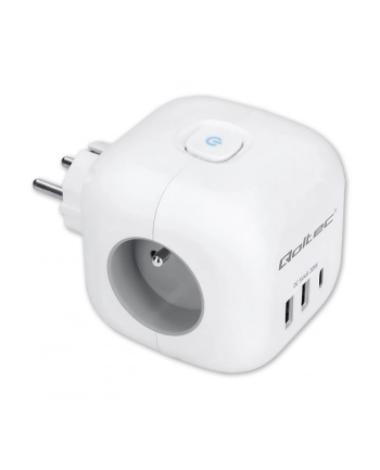 qoltec Kostka zasilająca przedłużacz 6w1 z podświetlanym włącznikiem | 3x AC | 2x USB | 1x USB-C PD 20W | biała nr 1