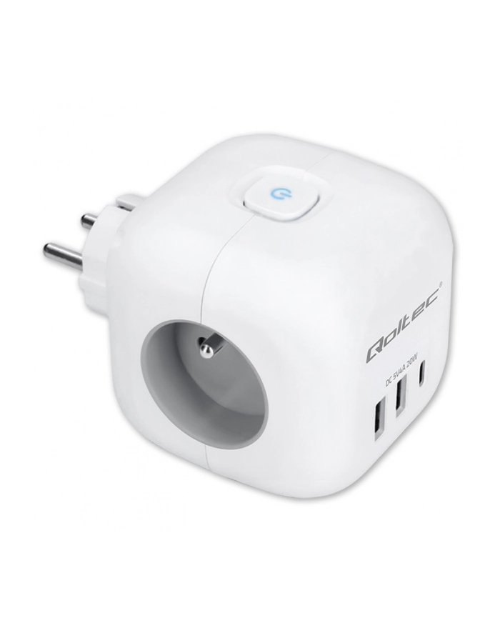 qoltec Kostka zasilająca przedłużacz 6w1 z podświetlanym włącznikiem | 3x AC | 2x USB | 1x USB-C PD 20W | biała główny