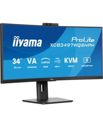 iiyama Monitor 34 cale XCB3497WQSNPH-B1,VA,UWQHD,1500R,USB-C Dock 95W, RJ45, KVM,2x5W, kamera 5MP, /5y/ nr 2