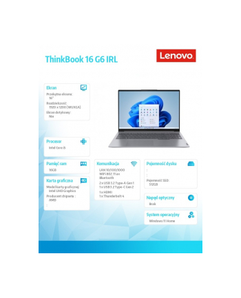 lenovo Notebook ThinkBook 16 G6 21KH00VYPB W11Home i5-13420H/16GB/512GB/INT/16.0 WUXGA/Arctic Grey/3YRS OS + CO2 Offset
