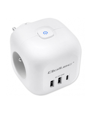 Kostka zasilająca Qoltec przedłużacz 6w1 z podświetlanym włącznikiem | 3x AC | 2x USB | 1x USB-C PD 20W | Biała