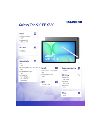 samsung Tablet Galaxy Tab S10 FE X520 10.9 cala Wifi 8/128GB Szary