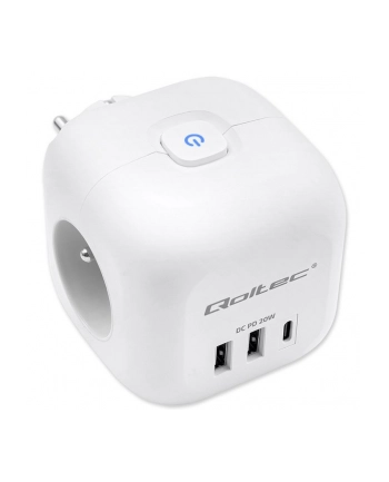 Kostka zasilająca Qoltec przedłużacz 6w1 z podświetlanym włącznikiem | 3x AC | 2x USB | 1x USB-C PD 20W | Biała nr 1