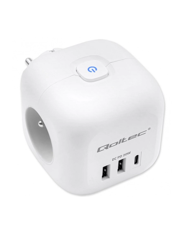 Kostka zasilająca Qoltec przedłużacz 6w1 z podświetlanym włącznikiem | 3x AC | 2x USB | 1x USB-C PD 20W | Biała główny