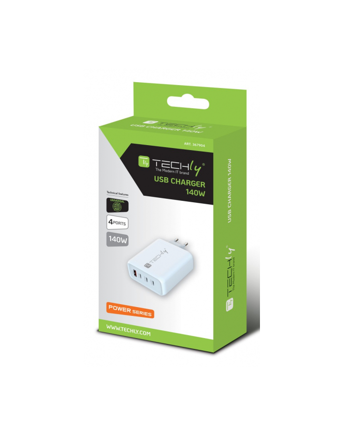 Techly Zasilacz do laptopa USB-C 1-2-3/USB-A 140W (IPWPD140WWH) główny