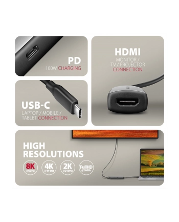 axagon RVC-HI8KPD Adapter aktywny USB-C -> HDMI 8K/60Hz, Aluminum, PD100W, 16cm kabel nr 1