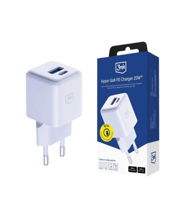 3mk pczerwonyection Ładowarka sieciowa 3mk Hyper GaN Charger 20W QC4+ PD PPS USB-C USB-A White