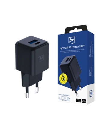 3mk pczerwonyection Ładowarka sieciowa 3mk Hyper GaN Charger 20W QC4+ PD PPS USB-C USB-A Black