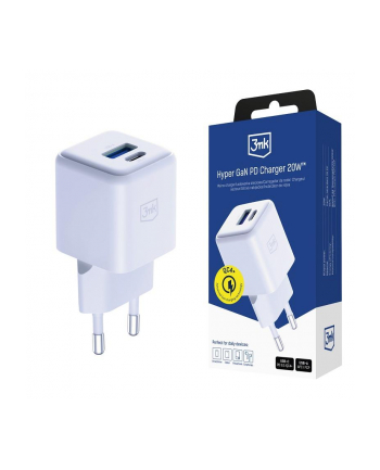 3mk pczerwonyection Ładowarka sieciowa 3mk Hyper GaN Charger 20W QC4+ PD PPS USB-C USB-A White