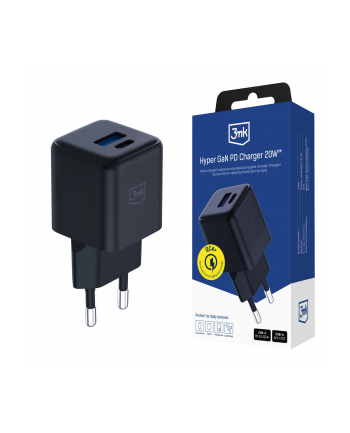 3mk pczerwonyection Ładowarka sieciowa 3mk Hyper GaN Charger 20W QC4+ PD PPS USB-C USB-A Black nr 1